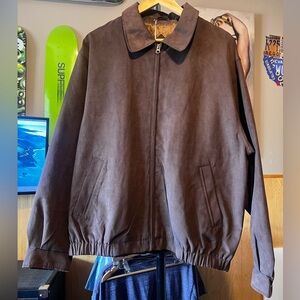 Men’s CB brown, faux, suede bomber jacket